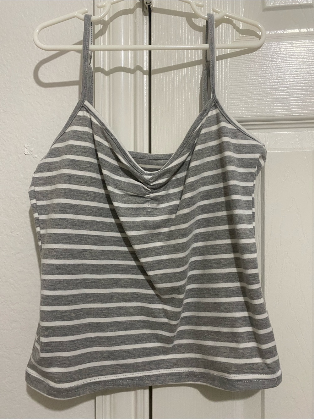 Justify Grey and White Striped Cowl Neck Camisole